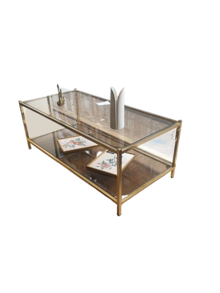 Grande table basse verre et métal doré