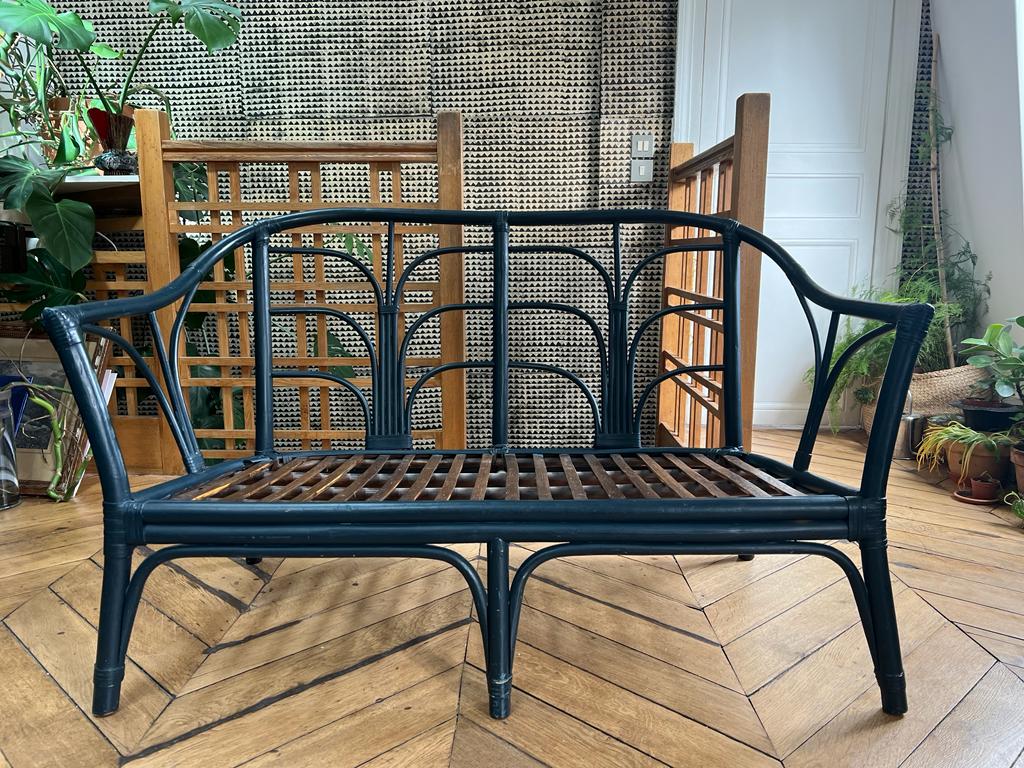 Banquette 2 places + fauteuil en osier – Image 3