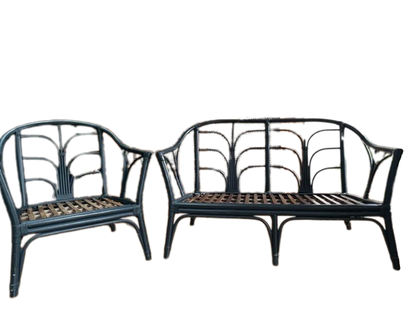 Banquette 2 places + fauteuil en osier – Image 2