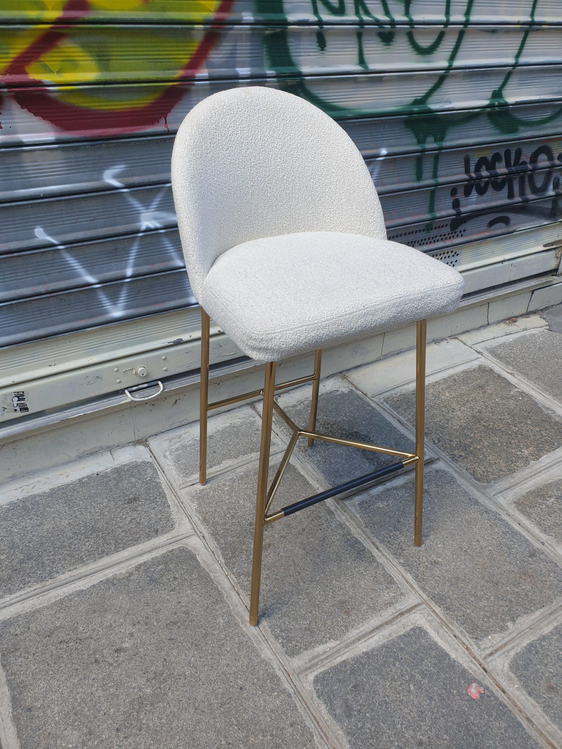 Tabouret de bar BANE blanc bouclette – Image 3