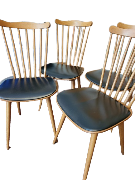 4 chaises "Floride" Teck et skaï noir