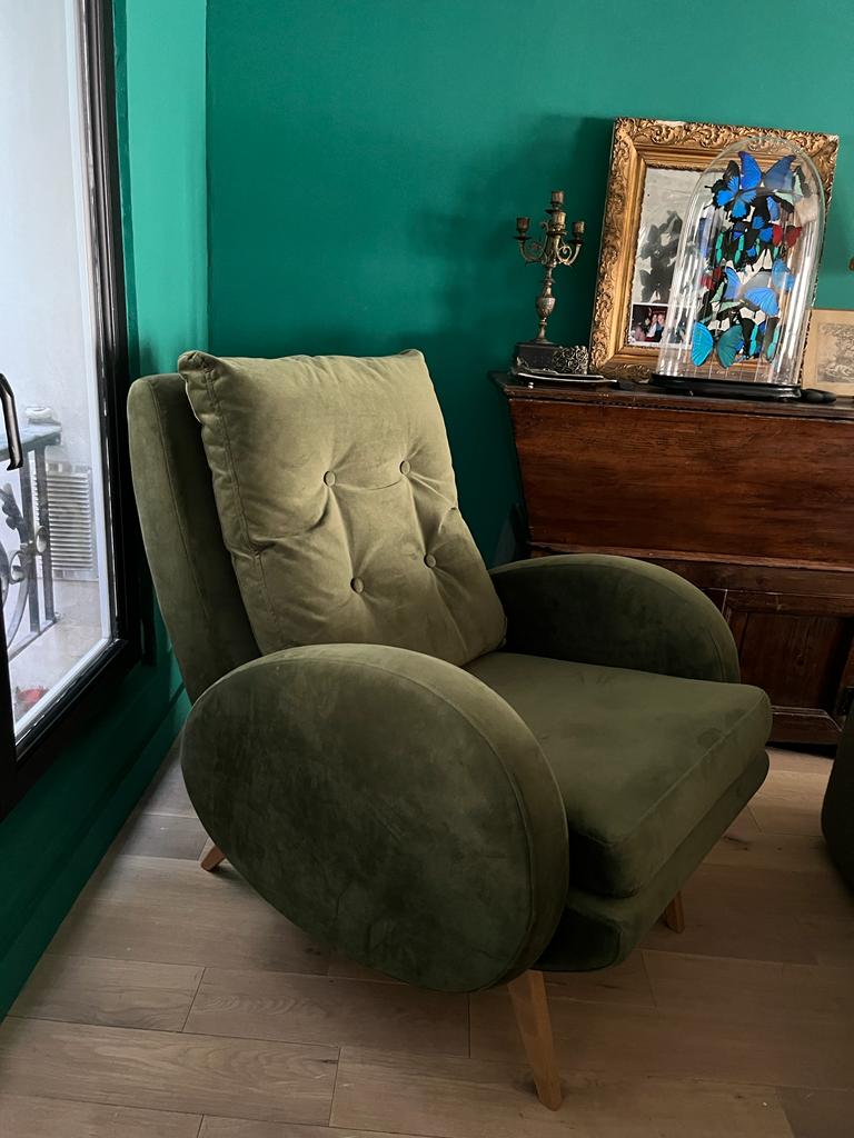 Fauteuil "contemporain" velours vert – Image 2
