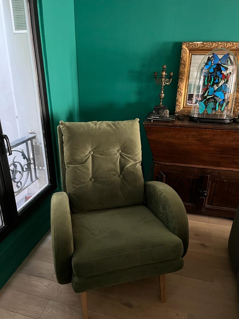 Fauteuil "contemporain" velours vert – Image 3
