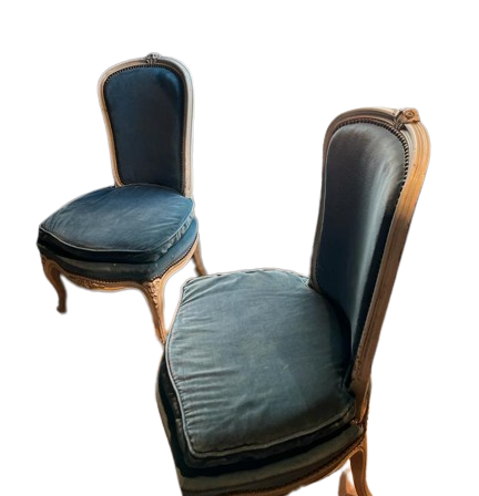2 chauffeuses velours bleu style Louis XV