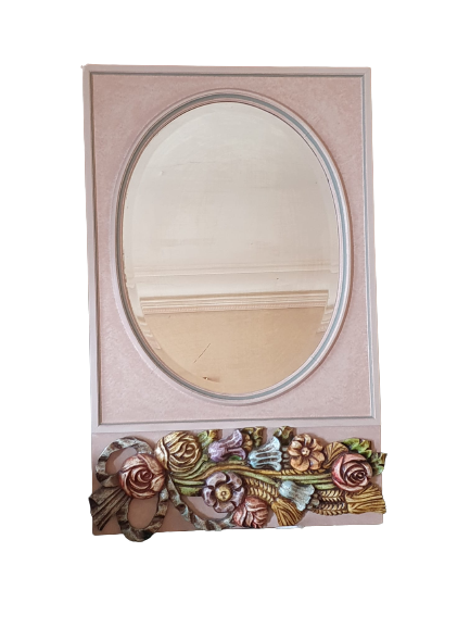 Miroir ovale verre biseauté avec frise en bois
