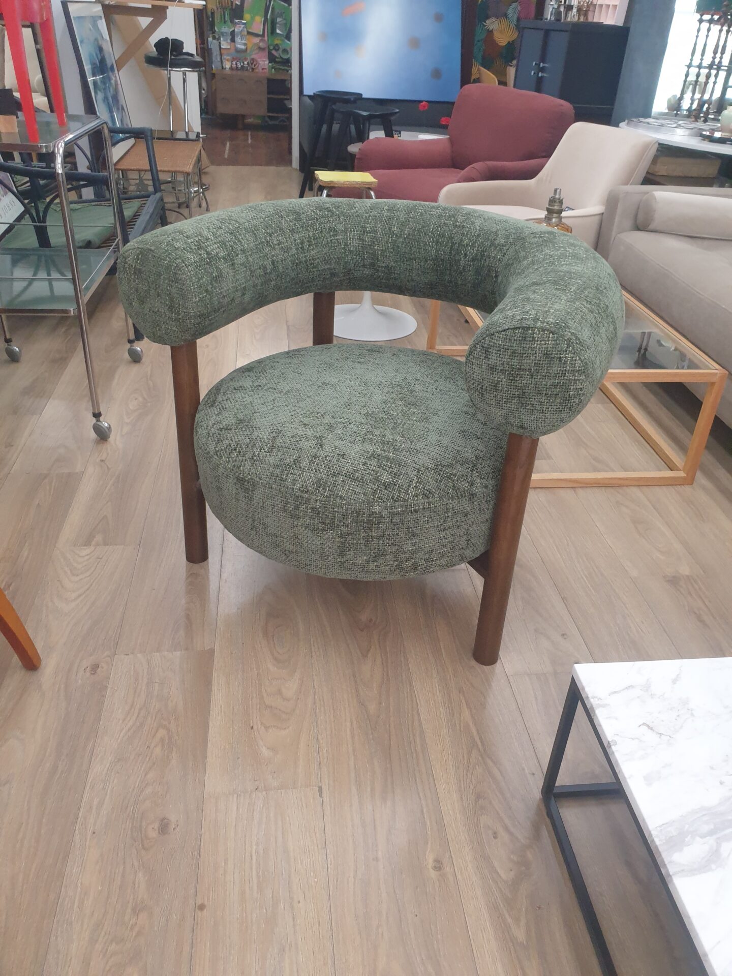Fauteuil CAROL bois de frêne et tweed vert – Image 4