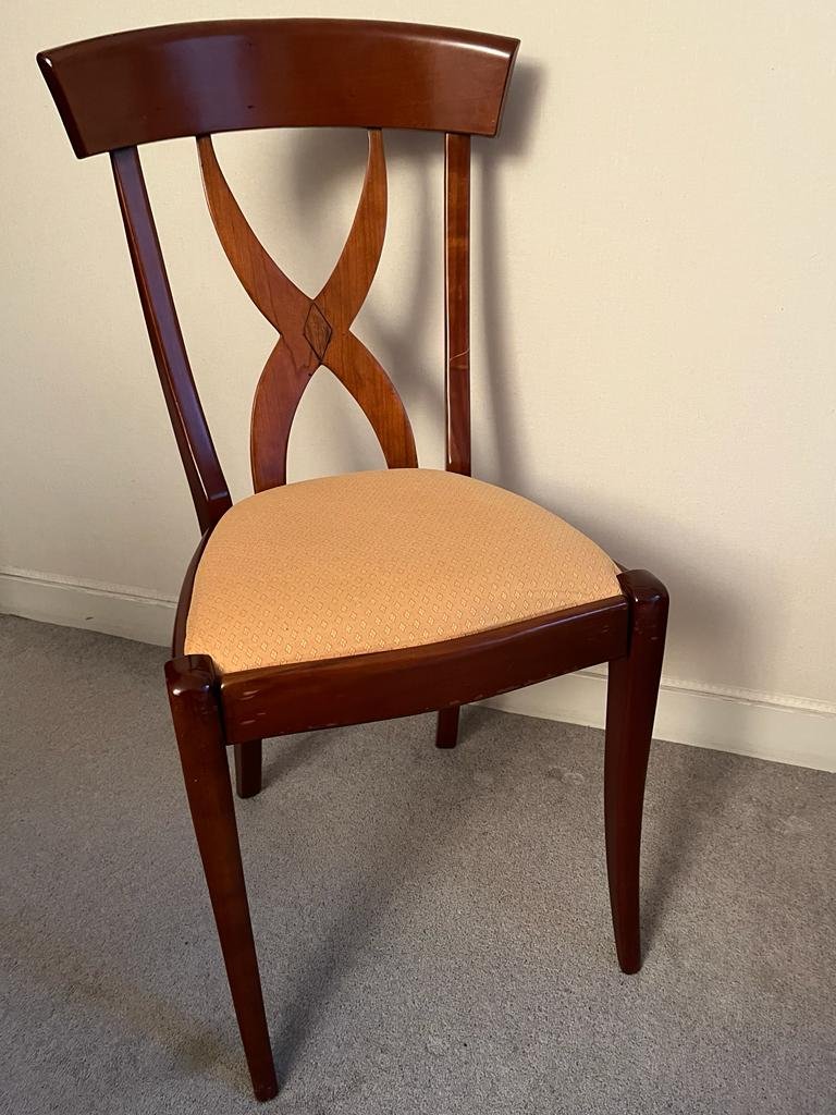 Lot de 6 chaises de anciennes en bois et assise tissu – Image 5