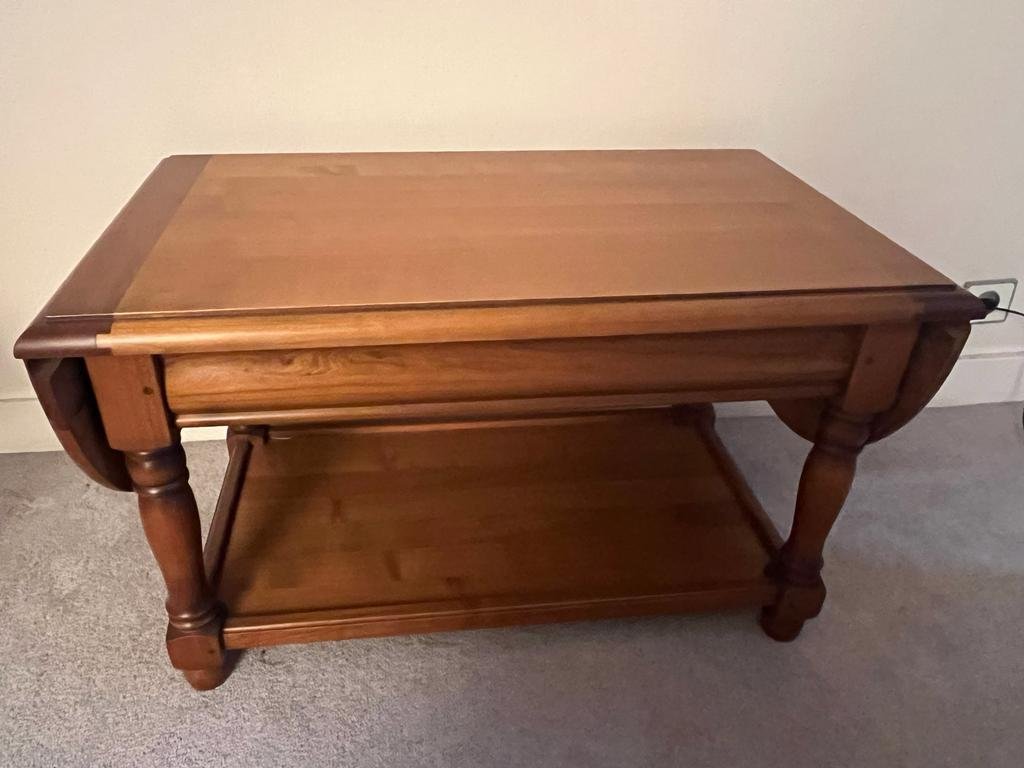 Table basse à volets ancienne en bois – Image 2