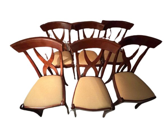 Lot de 6 chaises de anciennes en bois et assise tissu