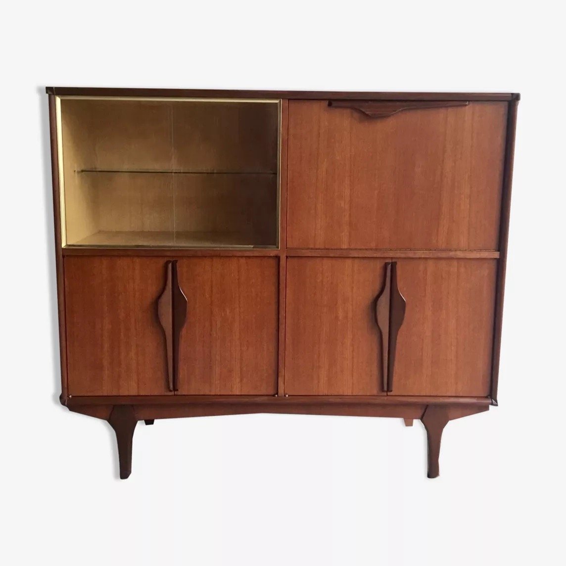 Meuble de rangement scandinave vintage en teck avec vitrine