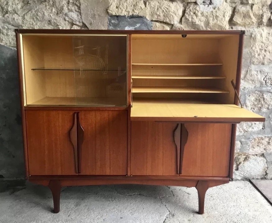 Meuble de rangement scandinave vintage en teck avec vitrine – Image 2