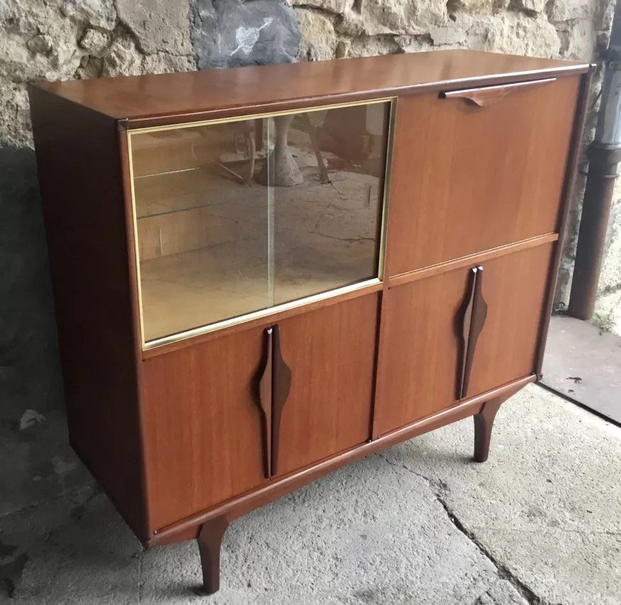Meuble de rangement scandinave vintage en teck avec vitrine – Image 4