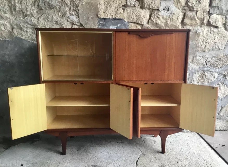 Meuble de rangement scandinave vintage en teck avec vitrine – Image 3