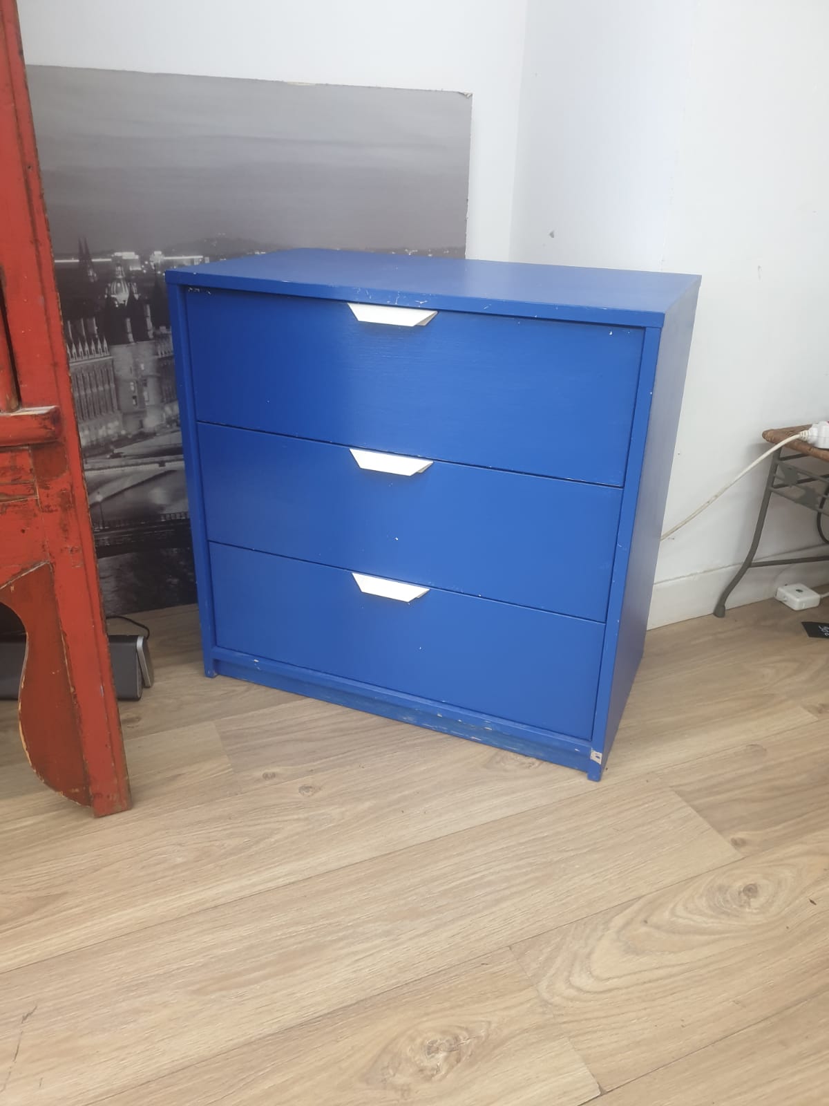 Commode 3 tiroirs bleu électrique – Image 2