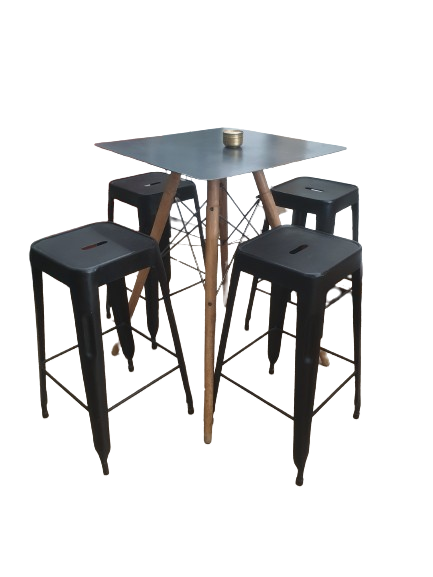 Table haute / mange debout avec 4 tabourets style "Tolix"