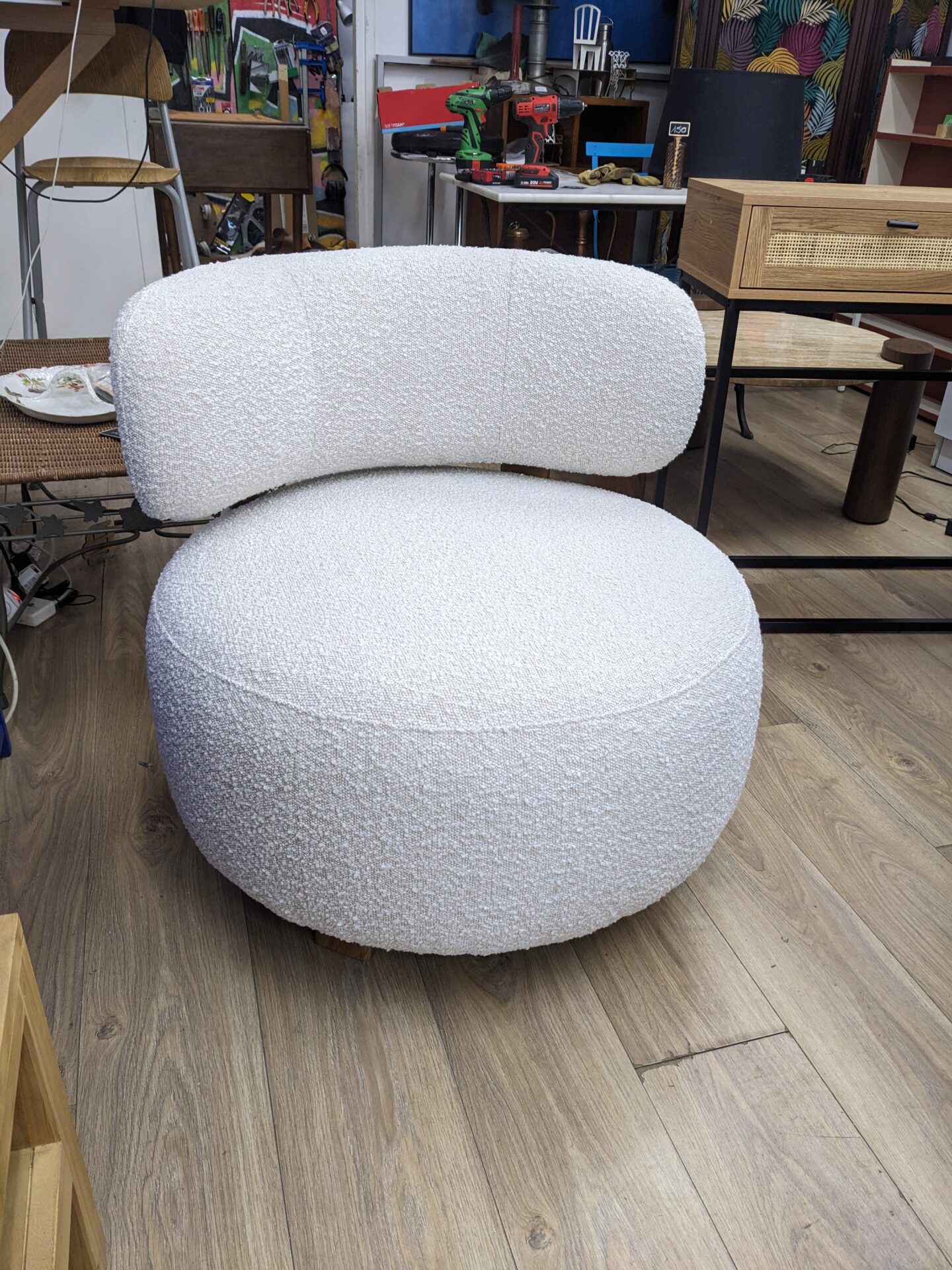 Fauteuil PLATON tissu bouclette blanc – Image 3