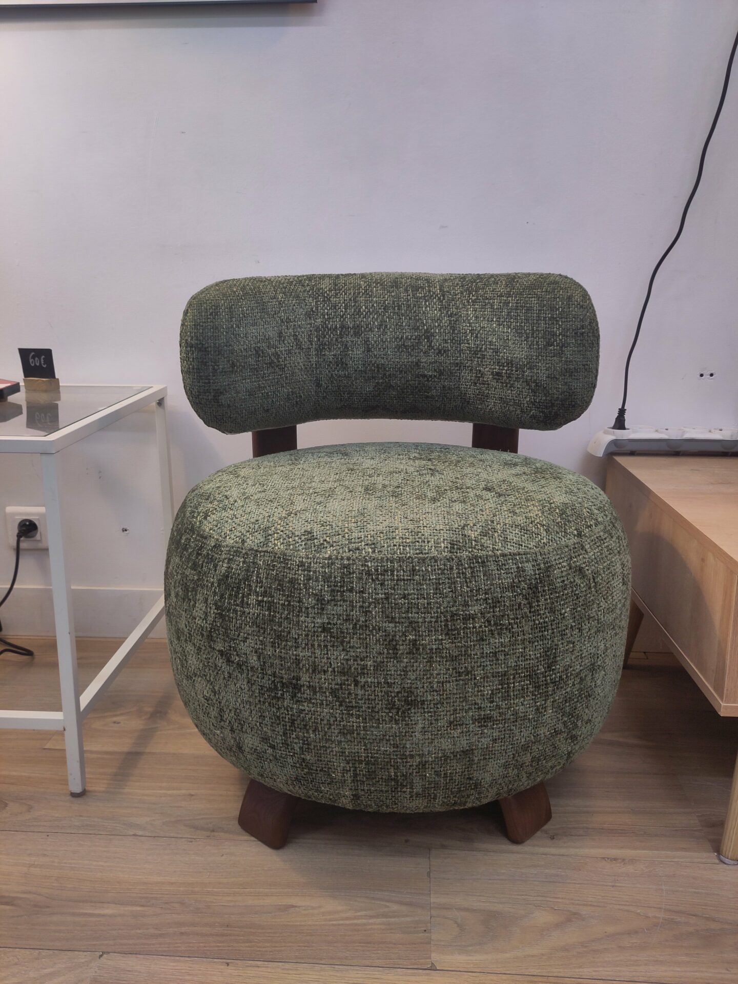 Fauteuil PLATON bois noyer tweed vert – Image 2