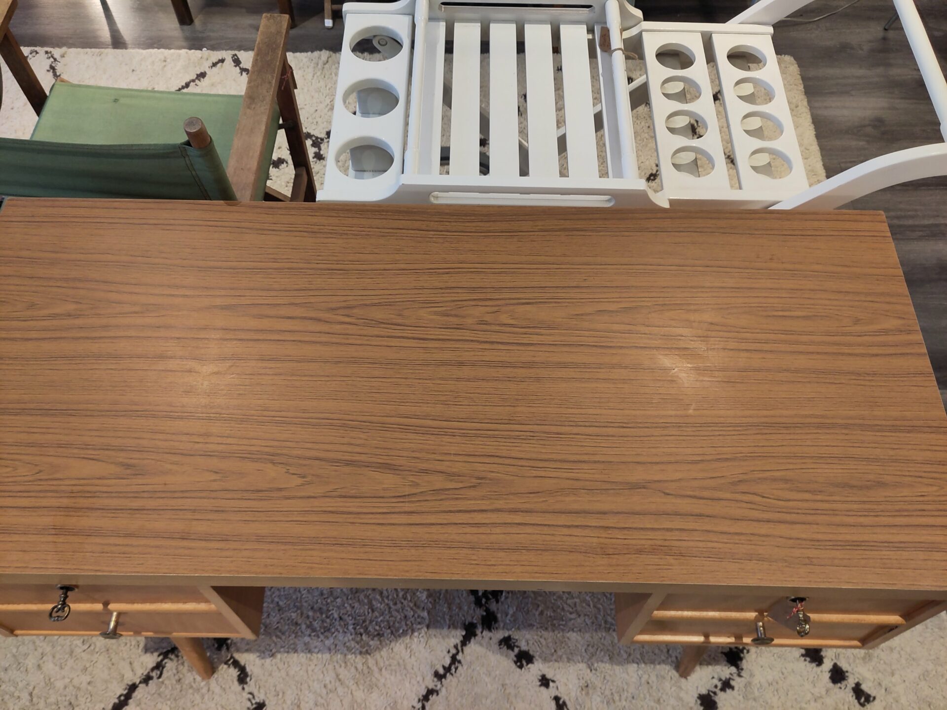 Bureau bois avec pieds compas année 60 – Image 4