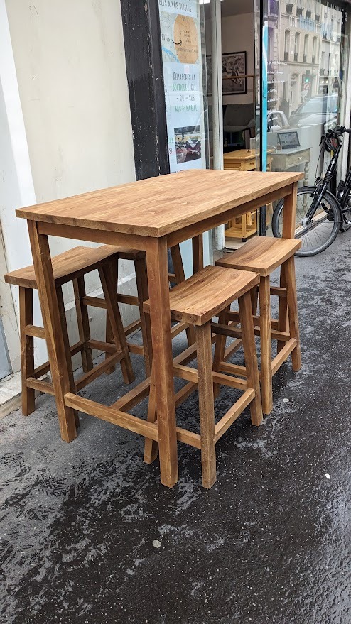 Table haute et 4 tabourets en bois recyclé - bois clair – Image 2