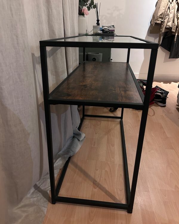 Console industrielle en bois, métal et verre – Image 3