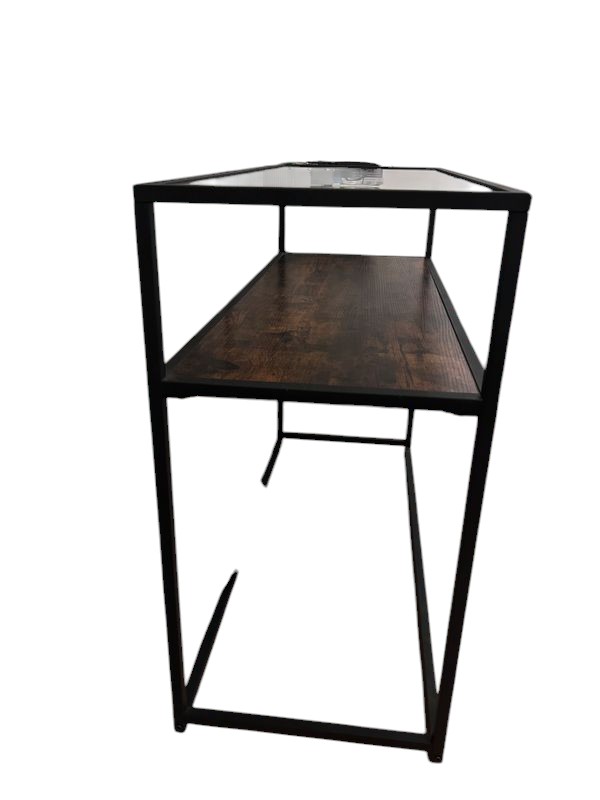 Console industrielle en bois, métal et verre