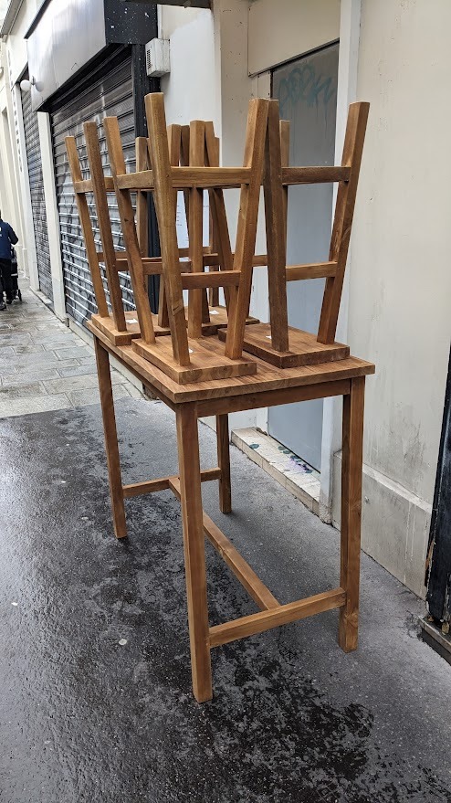 Table haute et 4 tabourets en bois recyclé - bois clair – Image 4