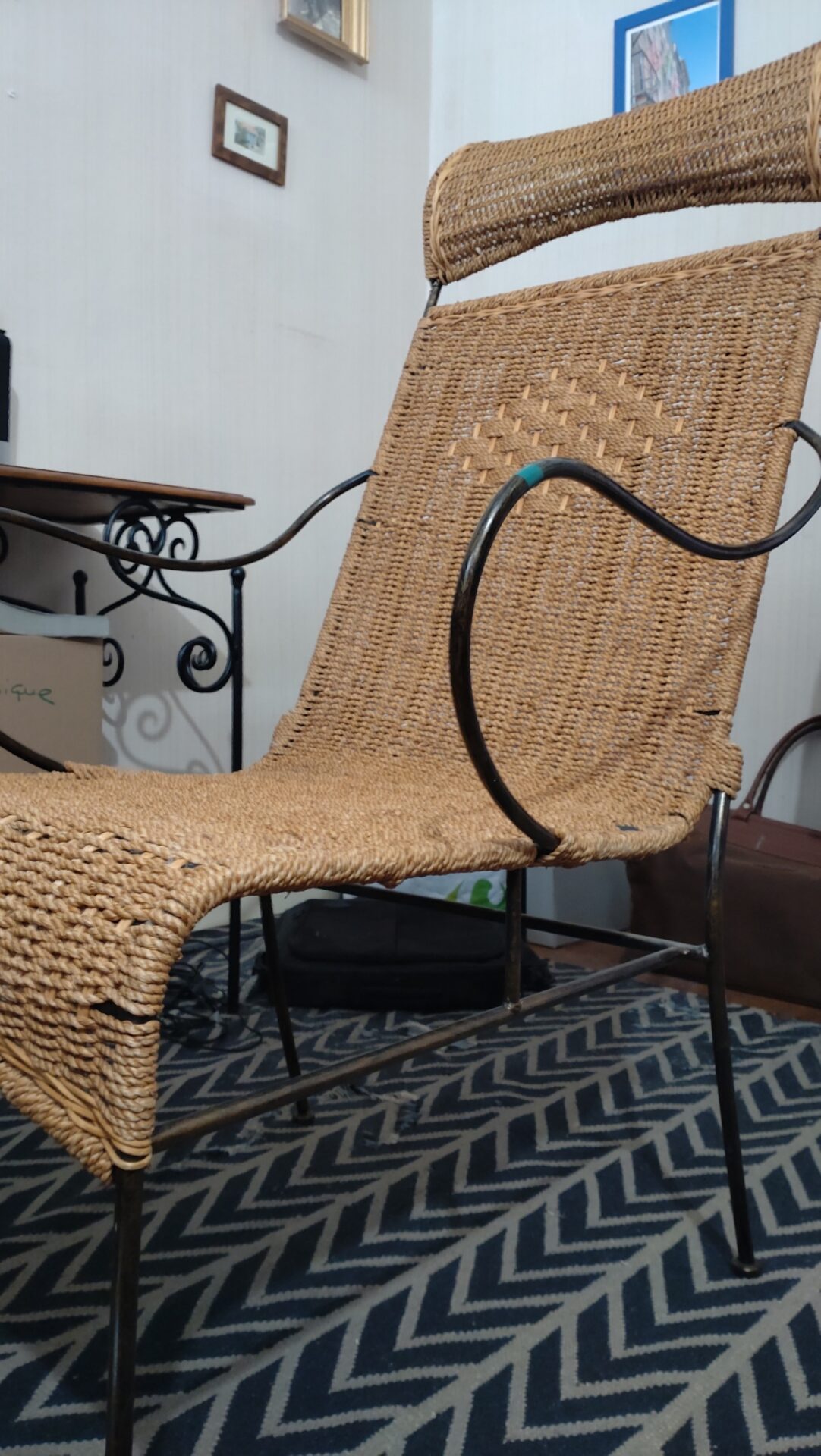 Fauteuil / Liseuse / Chaise longue en fer forgé et cordage – Image 5