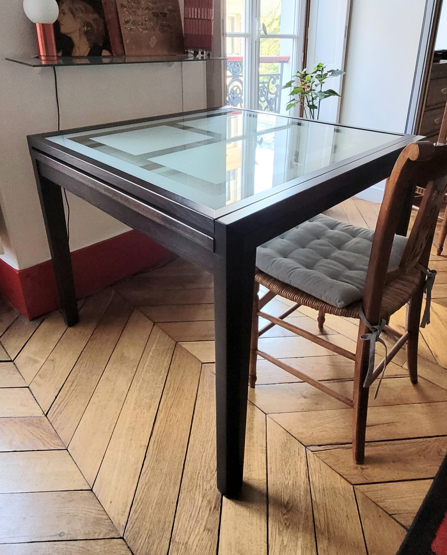 Table extensible bois wengé et verre marque italienne IDEALSEDIA – Image 3
