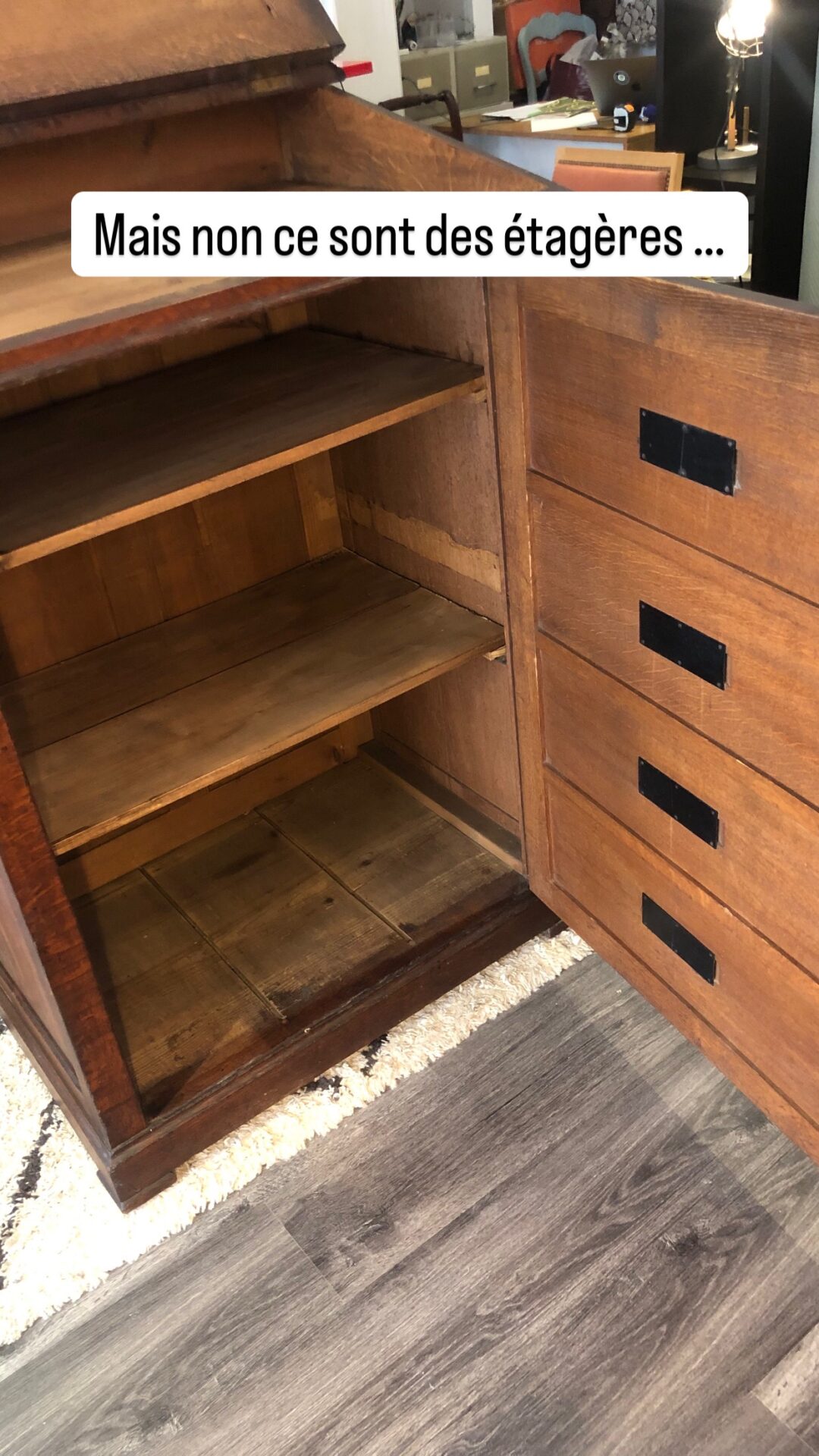 Meuble de métier scriban - écritoire - avec étagères - – Image 5