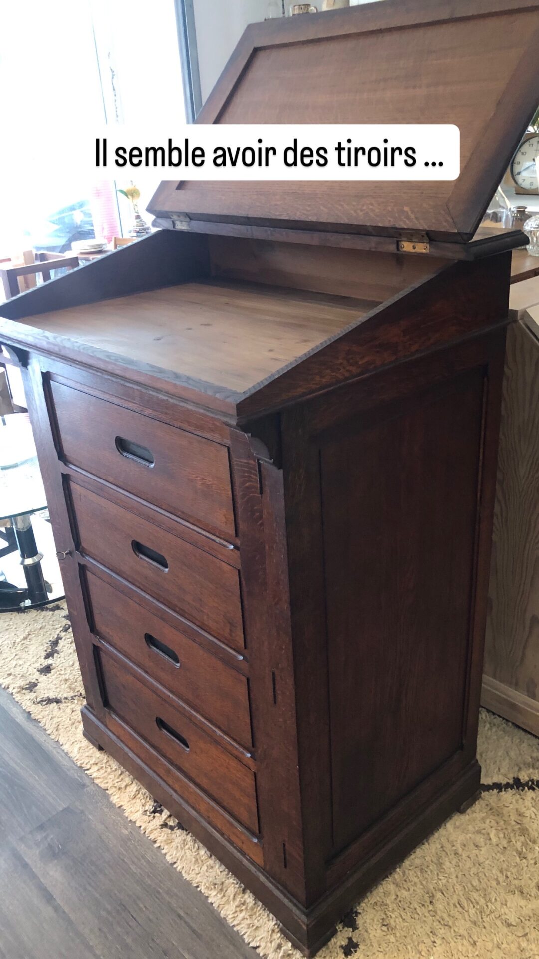 Meuble de métier scriban - écritoire - avec étagères - – Image 4