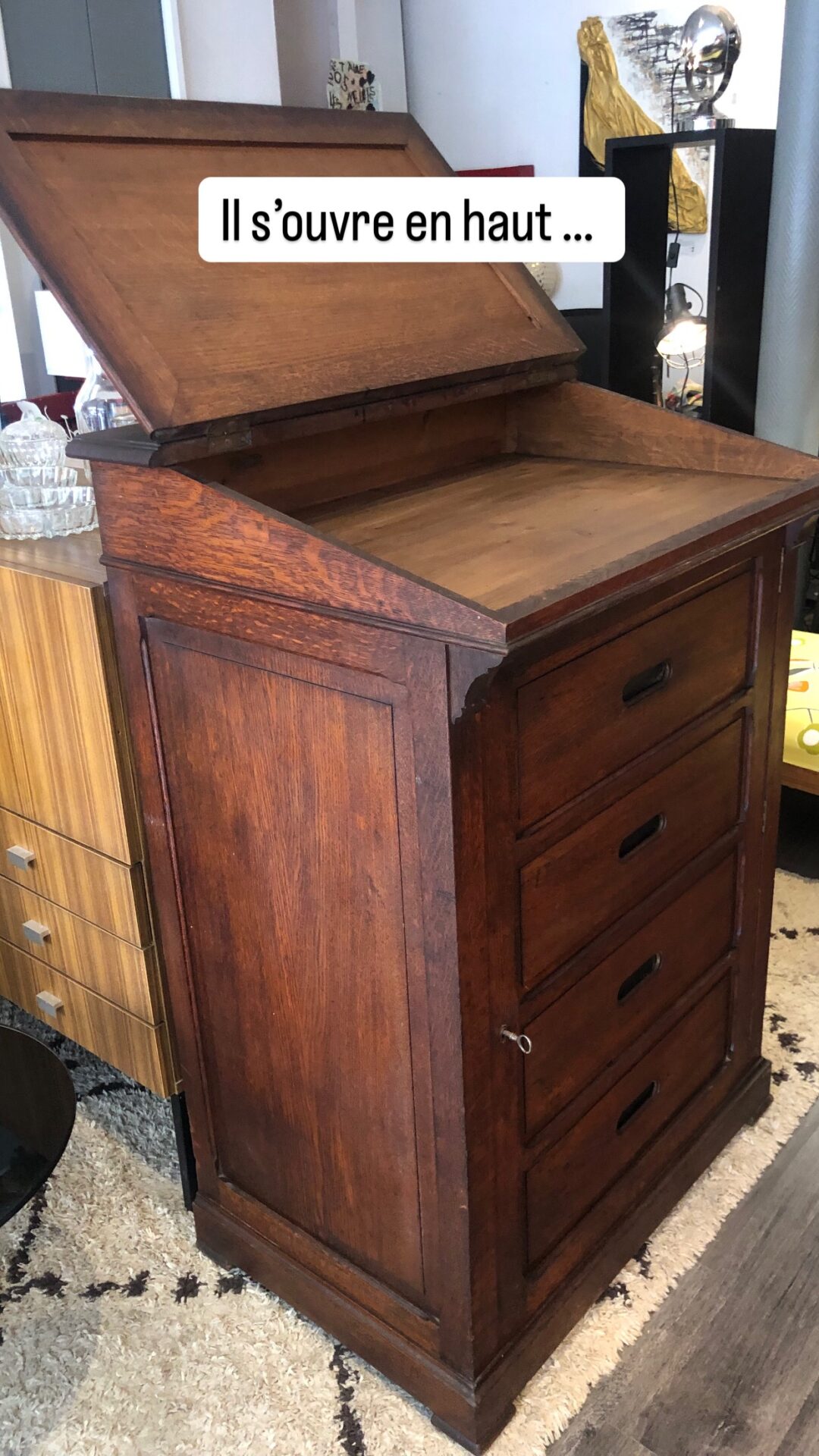 Meuble de métier scriban - écritoire - avec étagères - – Image 6