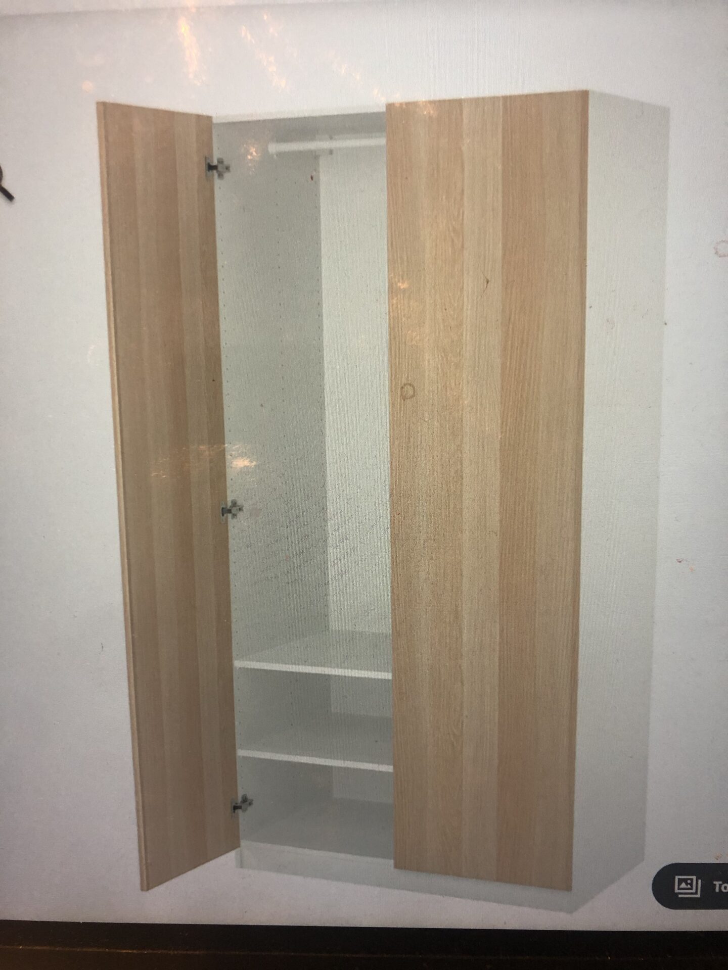 Pax IKEA chêne blanchi avec une porte miroir, penderie et 2 tiroirs