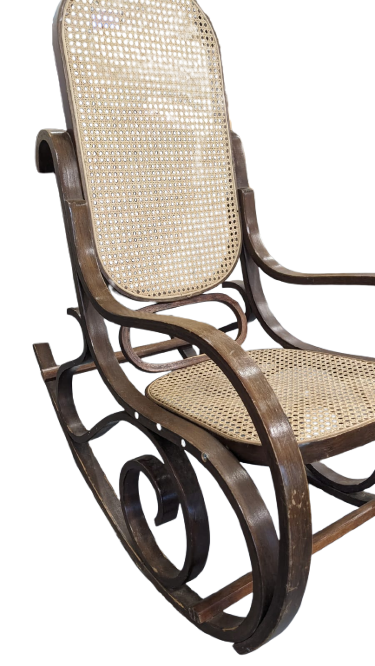 Fauteuil à bascule bois et rotin