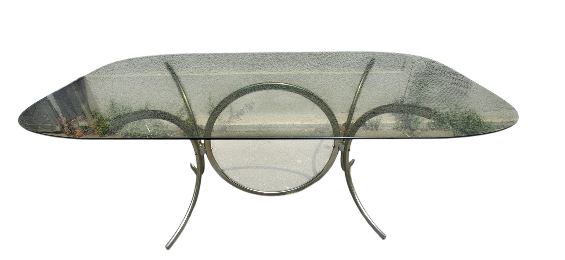 Table de salle à manger vintage en verre fumé et acier chromé