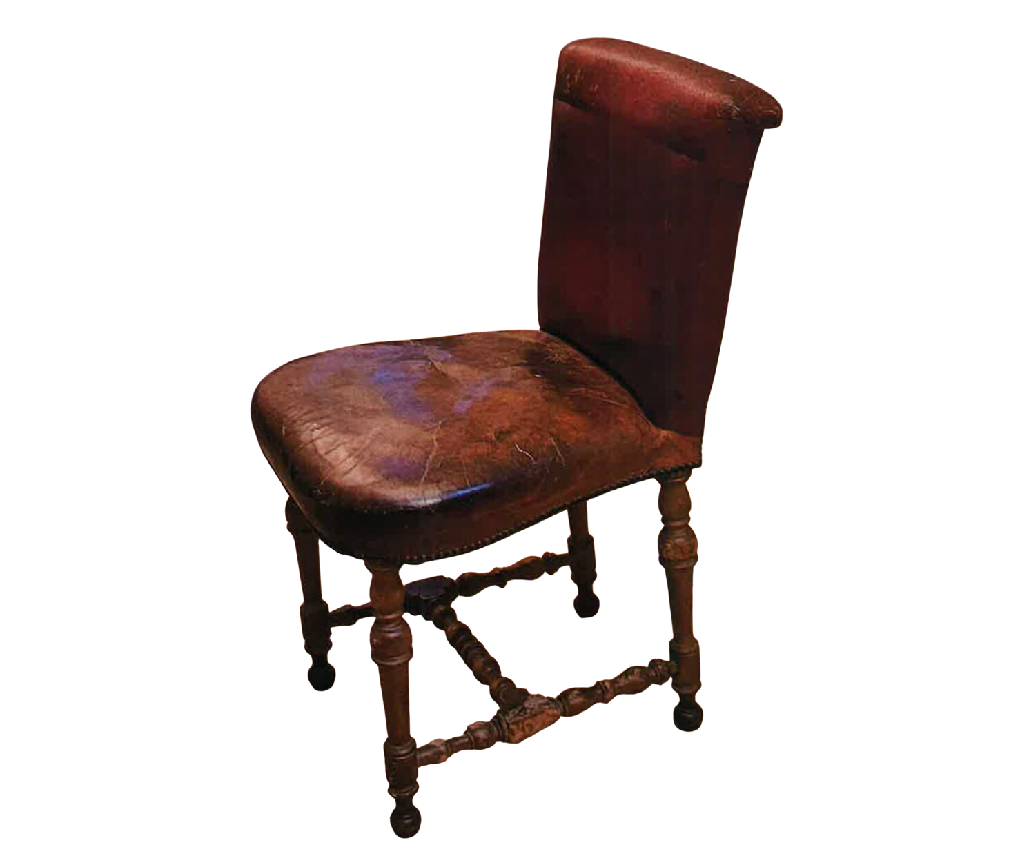 6 chaises en cuir patiné marron rouge