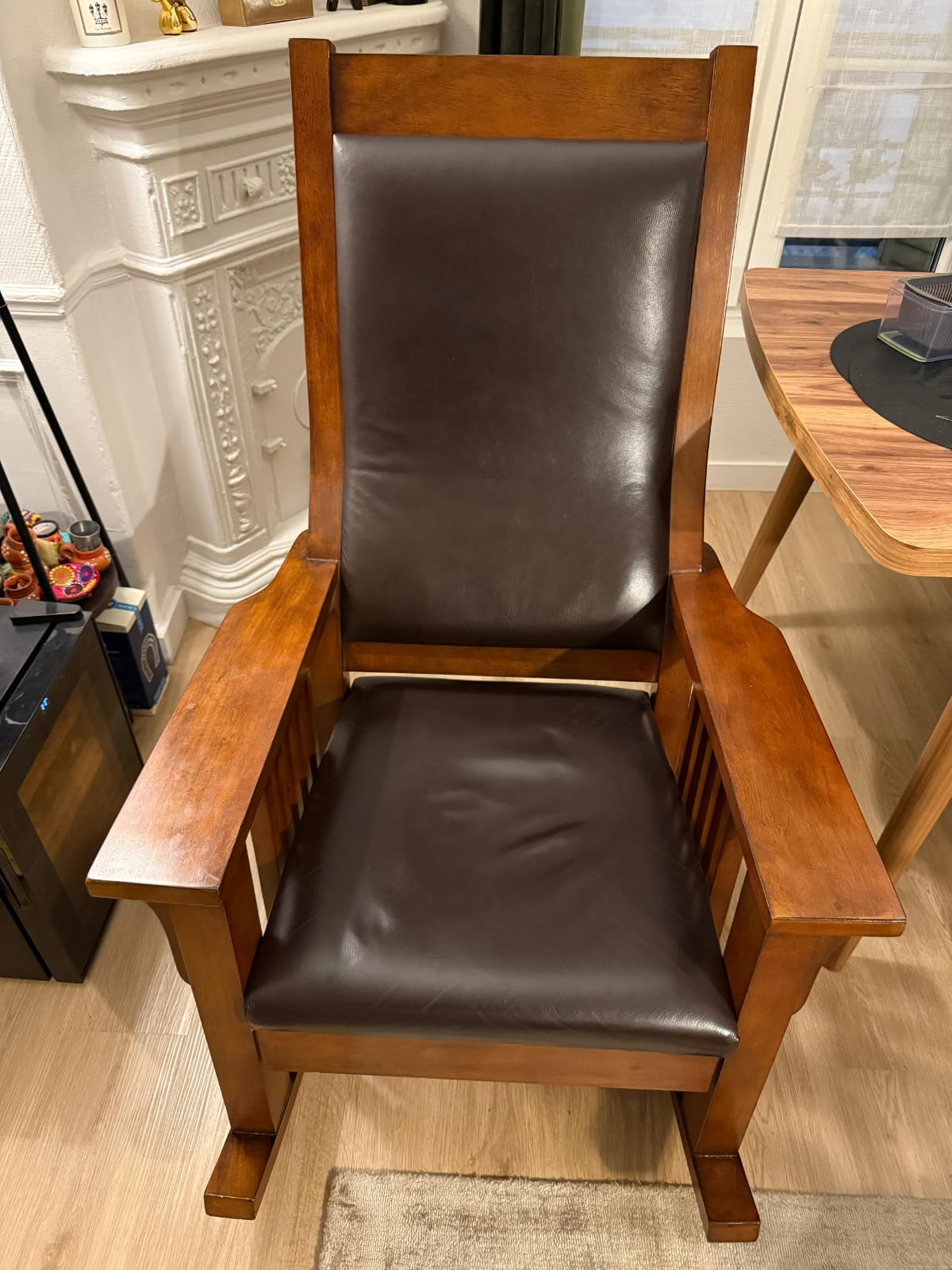 Fauteuil Rocking Chair en Bois et Cuir – Image 2