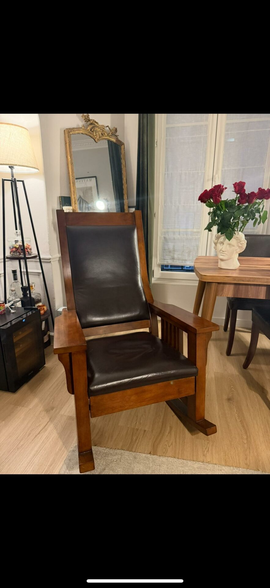 Fauteuil Rocking Chair en Bois et Cuir – Image 4