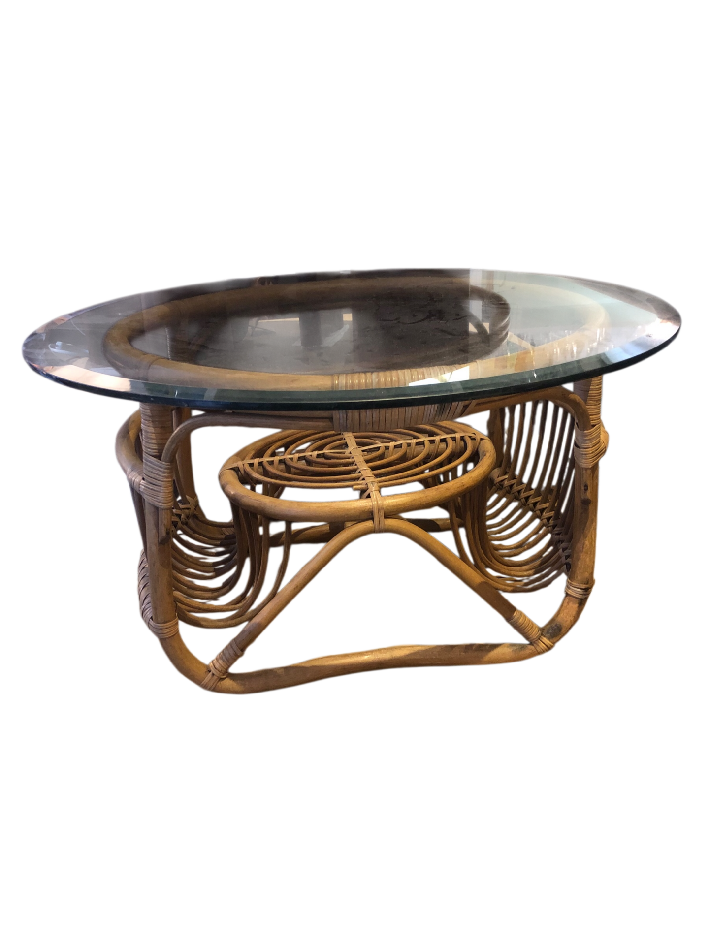 Table basse en rotin et verre transparent – Image 5