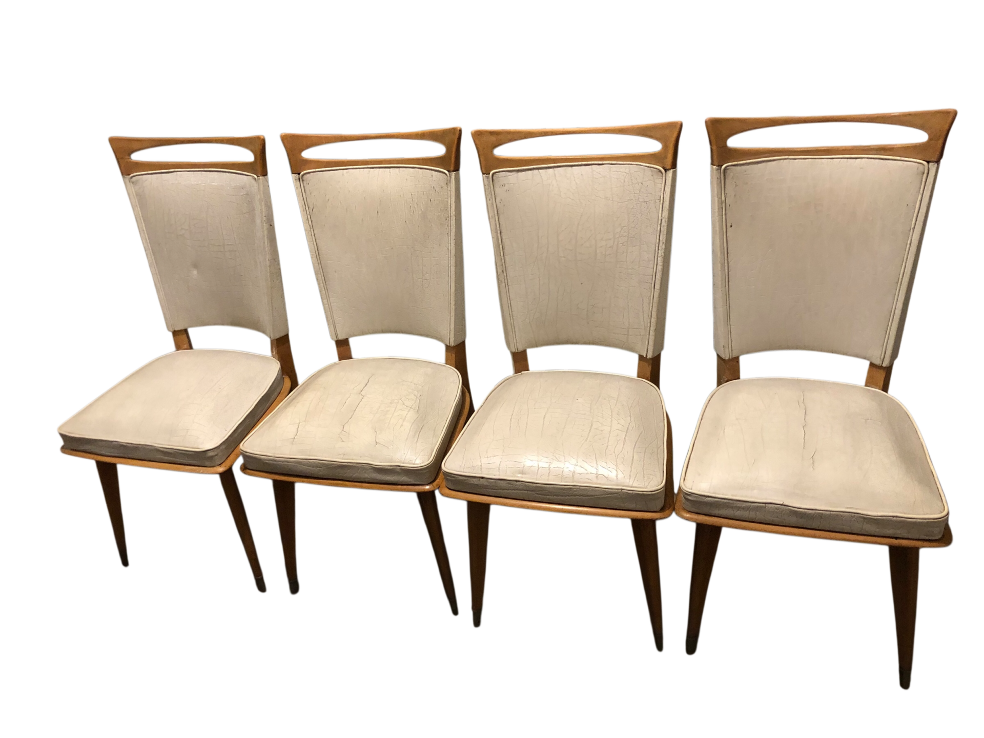 Paire de chaises en cuir blanc vintage années 50