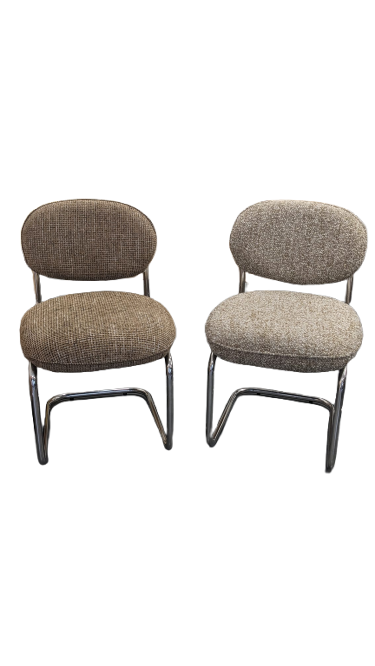 2 Chaises AMBERTA, Tweed marron caramel & Beige macchiato
