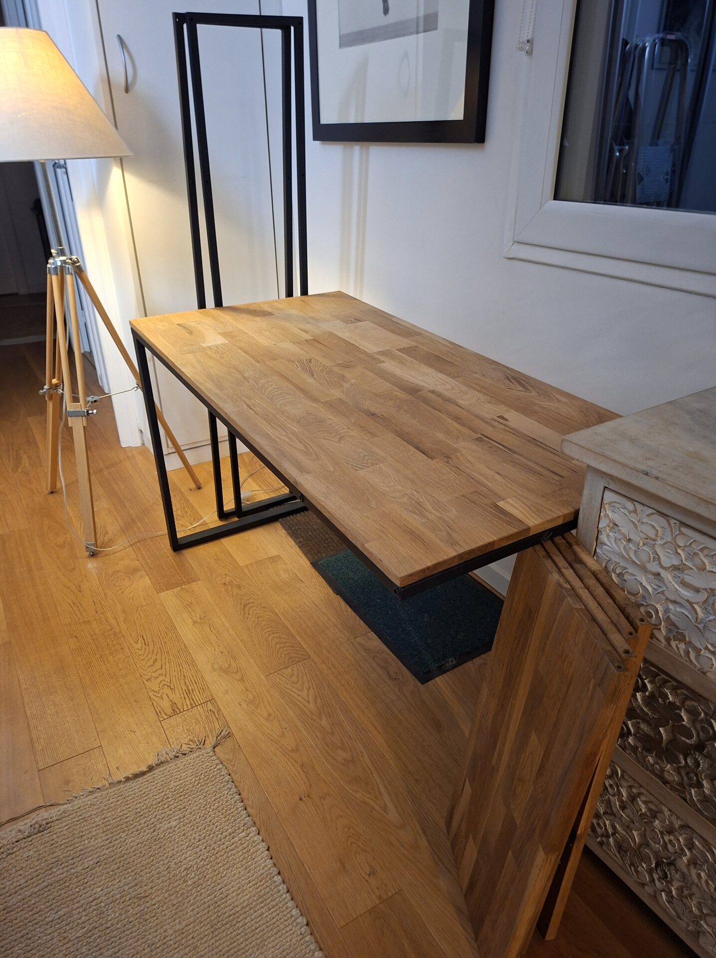 Bureau bibliothèque en chêne massif et acier noir – Image 4