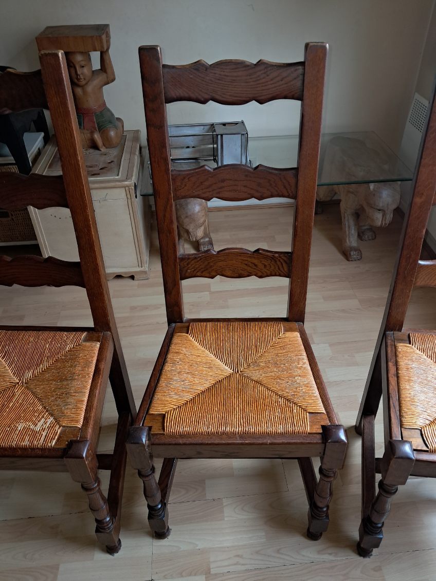 4 chaises en bois et paille – Image 3