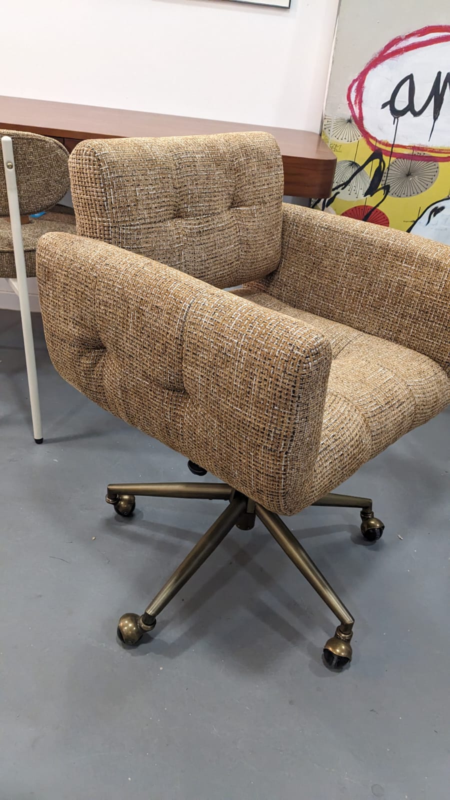 Chaise de bureau, Tweed & métal doré VALERIA – Image 3