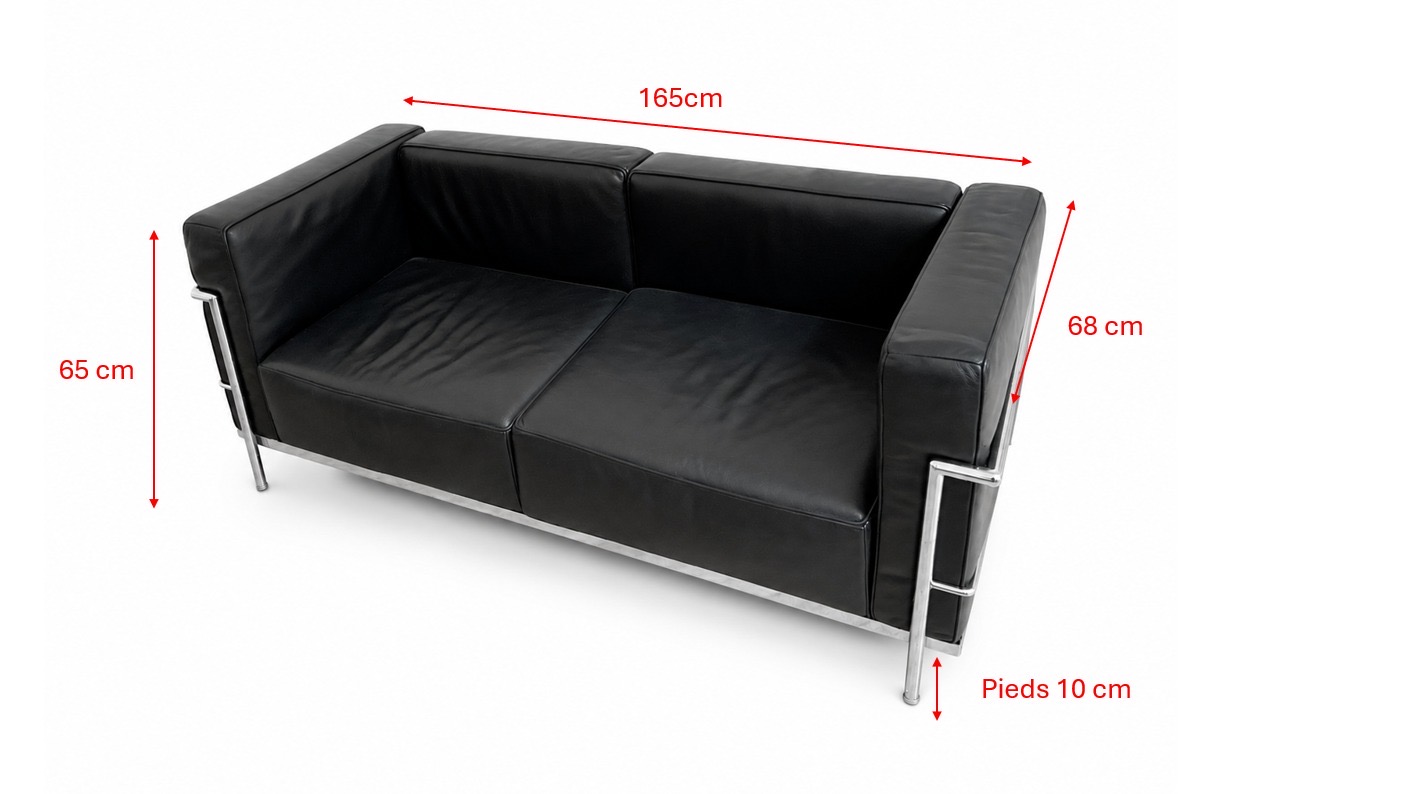 Canapé cuir noir style LC2 Le Corbusier – Image 4