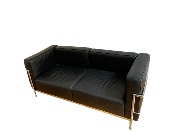 Canapé cuir noir style LC2 Le Corbusier