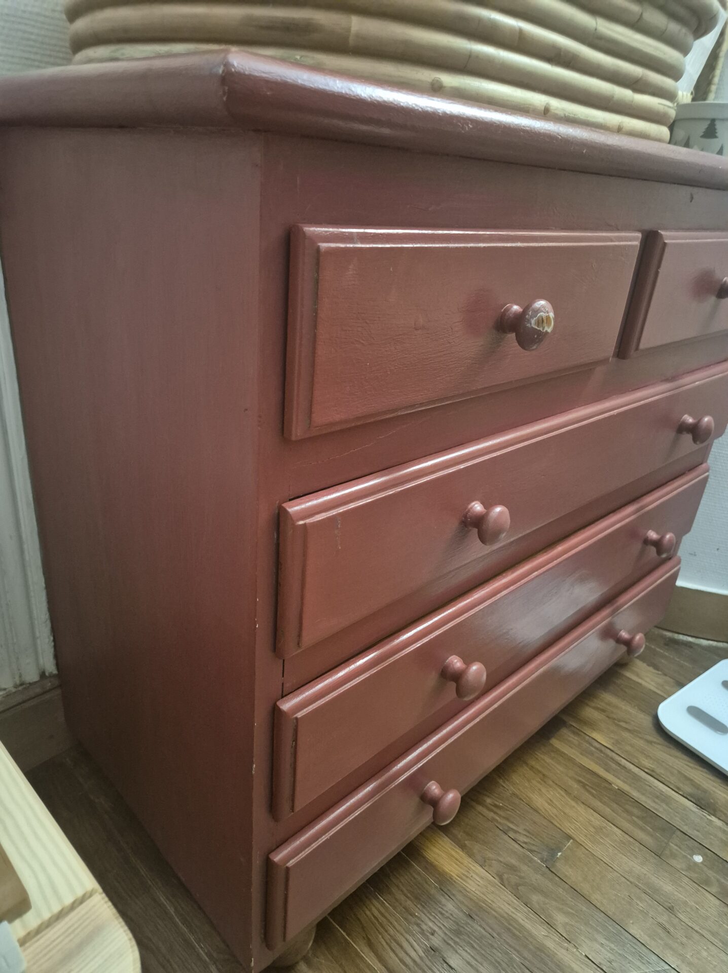 Commode en chêne massif rouge brique / terracotta – Image 4