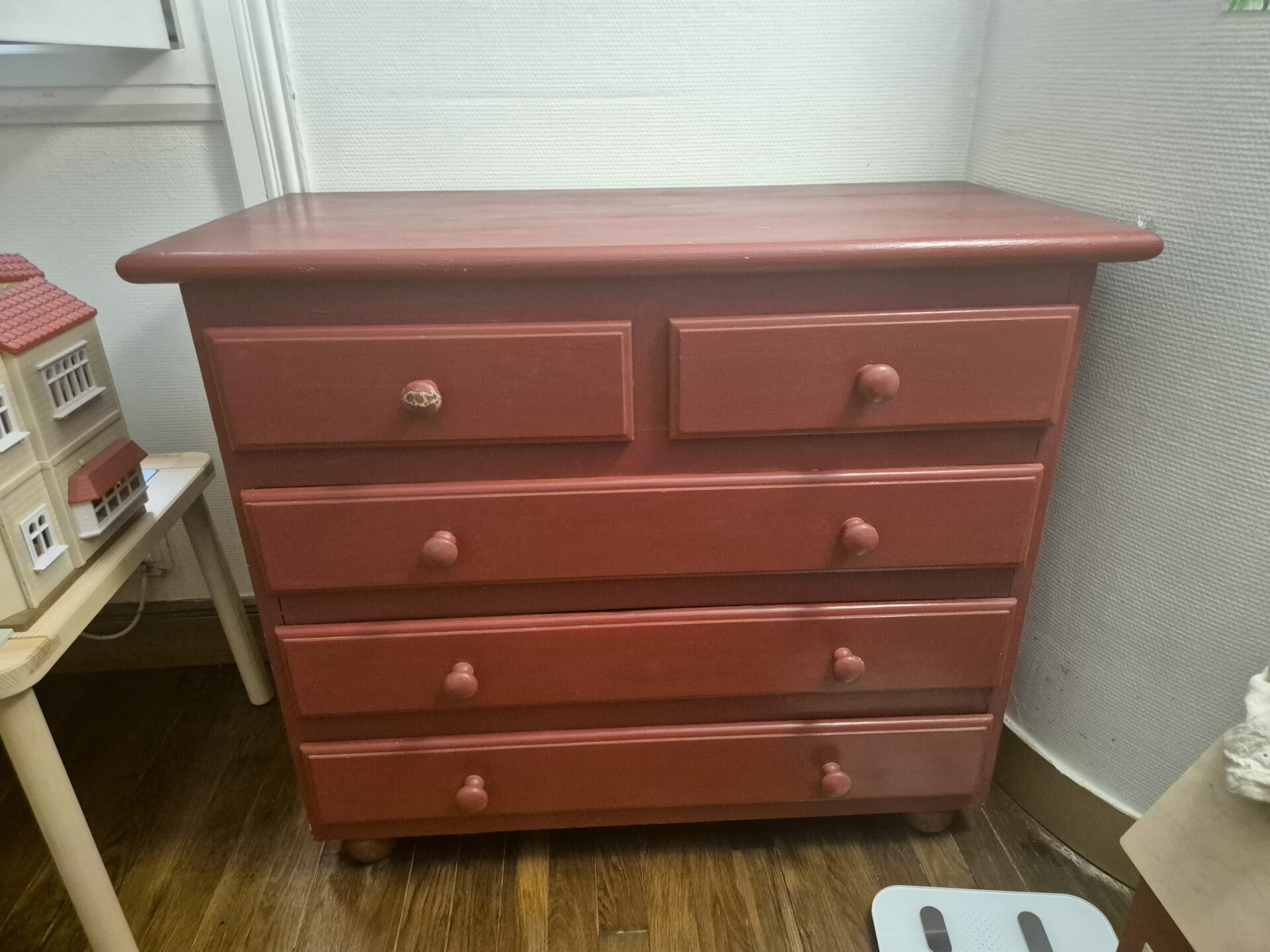 Commode en chêne massif rouge brique / terracotta – Image 2